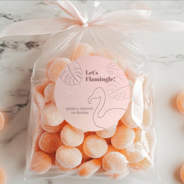 Elegant Abstract Lets Flamingle  Classic Round Sticker (Ready to stand out from the crowd? Say goodbye to boring mingling and hello to flamboyant flamingle!)