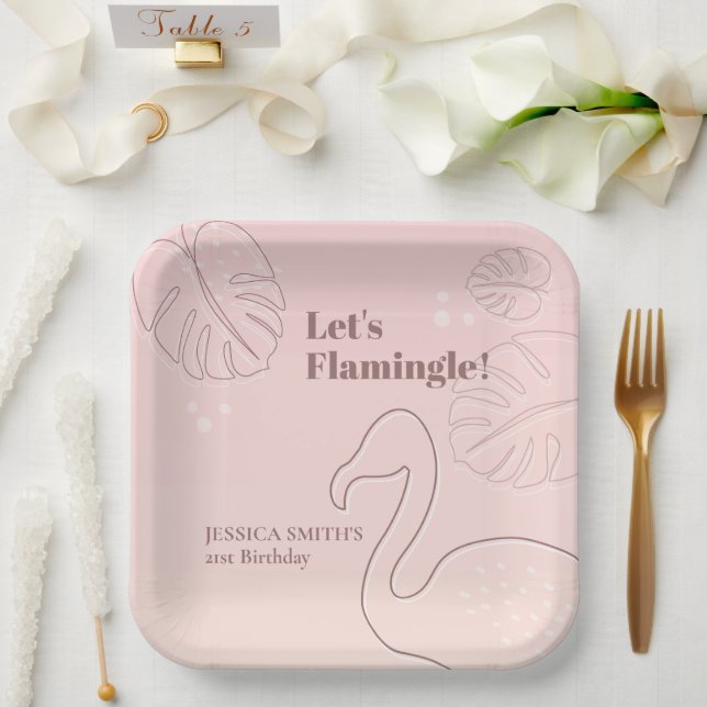 Elegant Abstract Lets Flamingle Paper Plate (Wedding)