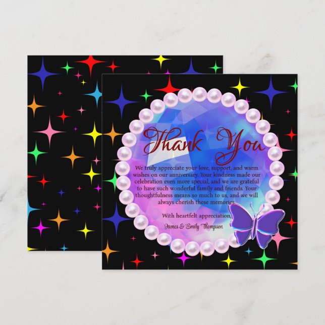 Elegant Abstract Lilac Pearl Wedding Anniversary Thank You Card (Front/Back)