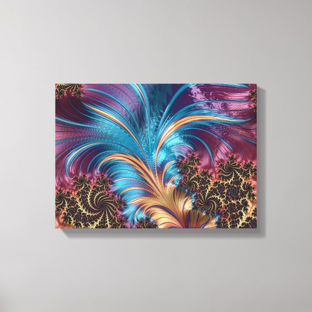 Elegant Abstract Lilac Turquoise Plume Feathers Canvas Print (Front)