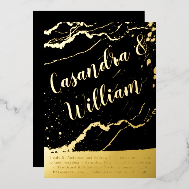 Elegant Abstract Marble Veining Gold Wedding    Fo (Front/Back)