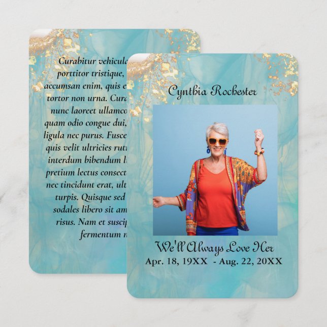 Elegant Abstract Ocean Marble Memorial Prayer Card (Front/Back)