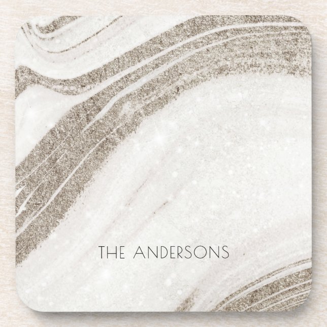 Elegant Abstract Pale Gold Marble Agate  Coaster (Front)