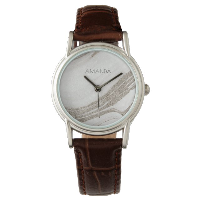 Elegant Abstract Pale Gold Marble Agate  Watch (Front)