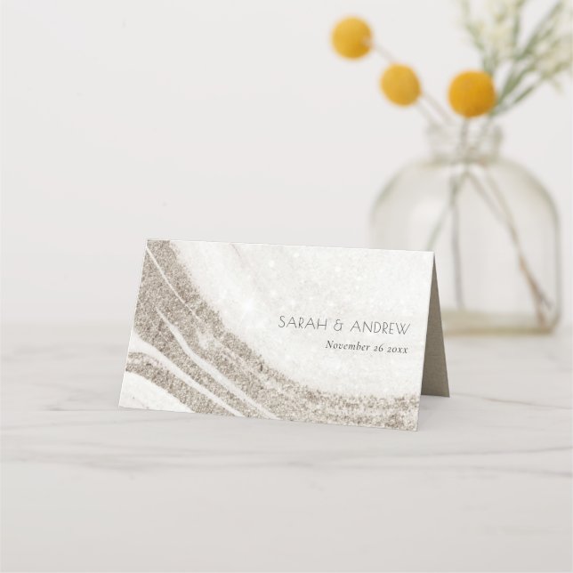 Elegant Abstract Pale Gold Marble Agate Wedding Place Card (Front)