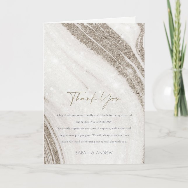 Elegant Abstract Pale Gold Marble Agate Wedding Thank You Card (Front)