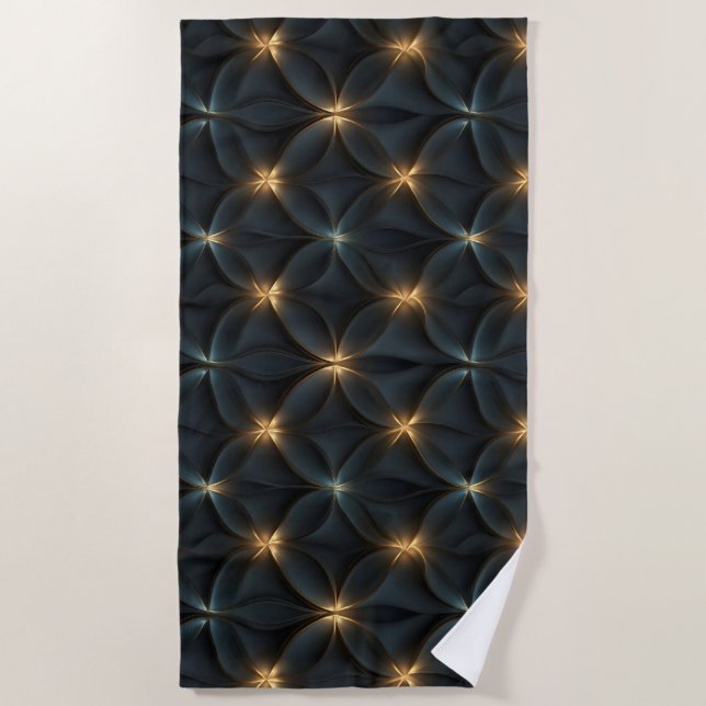 Elegant Abstract Pattern with Golden Glowing Light Beach Towel (Front)