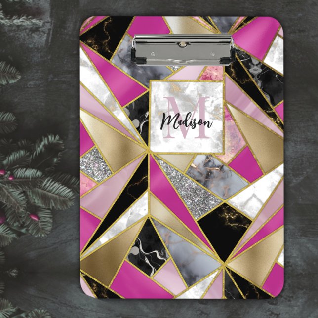 Elegant abstract pink black geometric clipboard (Creator Uploaded)