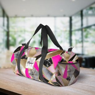 Elegant abstract pink black geometric duffle bag