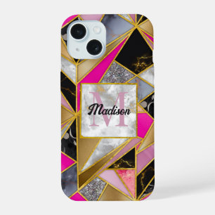 Elegant abstract pink black geometric iPhone 15 case