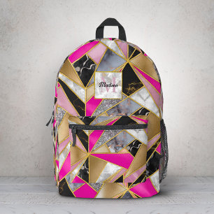 Elegant abstract pink black geometric printed backpack