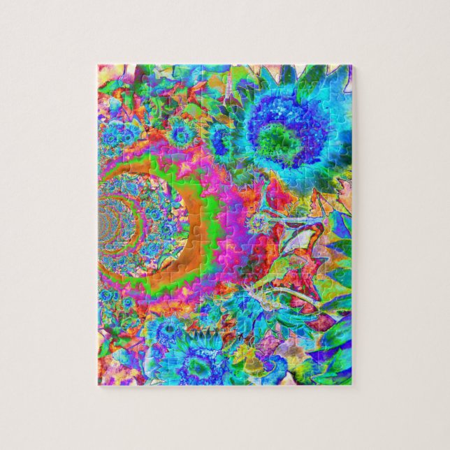 Elegant abstract pink blue flowers garden  jigsaw puzzle (Vertical)