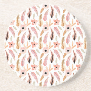 Elegant Abstract Pink Floral Watercolor Pattern Coaster