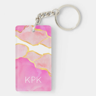 Elegant Abstract Pink Gold White Modern Initials Key Ring
