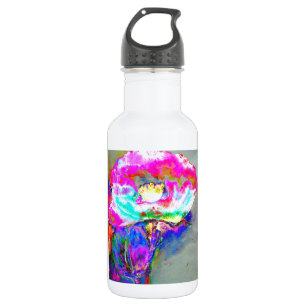 Elegant abstract pink teal floral painting 532 ml water bottle