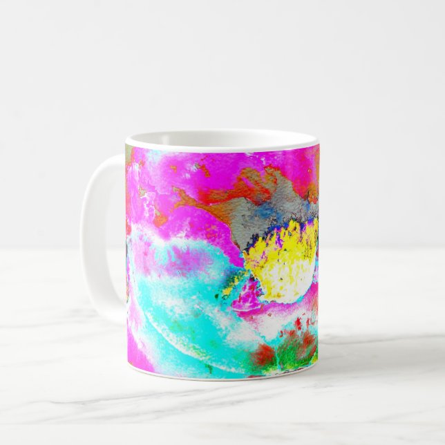Elegant abstract pink teal floral painting coffee mug (Front Left)
