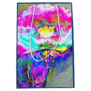 Elegant abstract pink teal floral painting medium gift bag