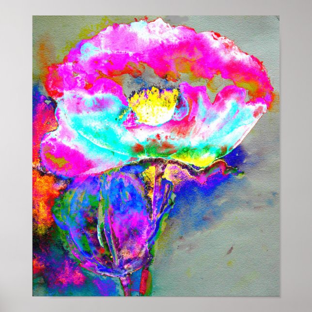 Elegant abstract pink teal floral painting  poster (Front)