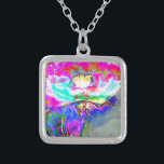 Elegant abstract pink teal floral painting silver plated necklace<br><div class="desc">Elegant abstract pink teal floral painting</div>