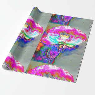 Elegant abstract pink teal floral painting wrapping paper