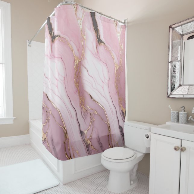 Elegant Abstract  Puink and Gold Bohemian Shower Curtain (In Situ)