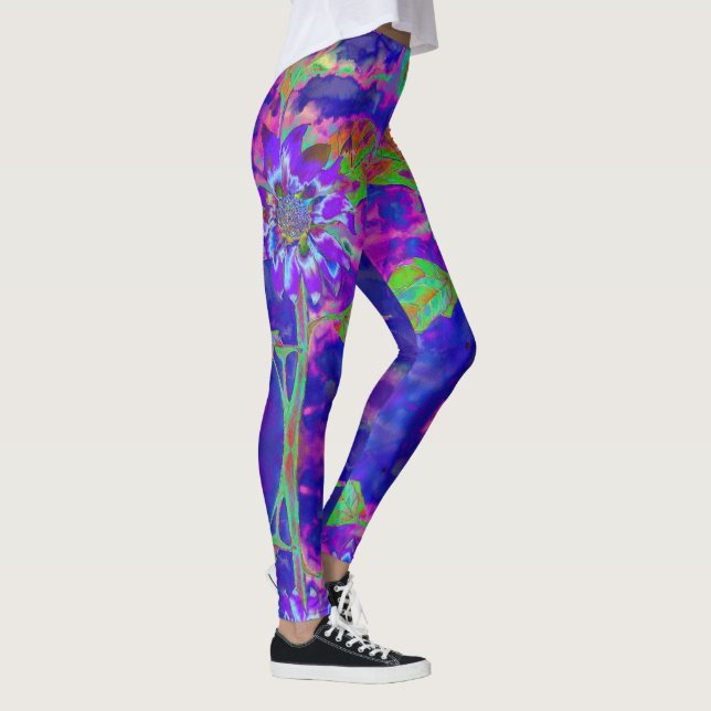 Elegant abstract purple sunflower leggings (Right)