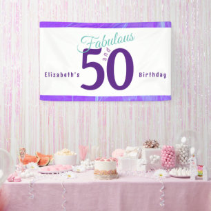 Elegant Abstract Purple Teal 50th Birthday Banner