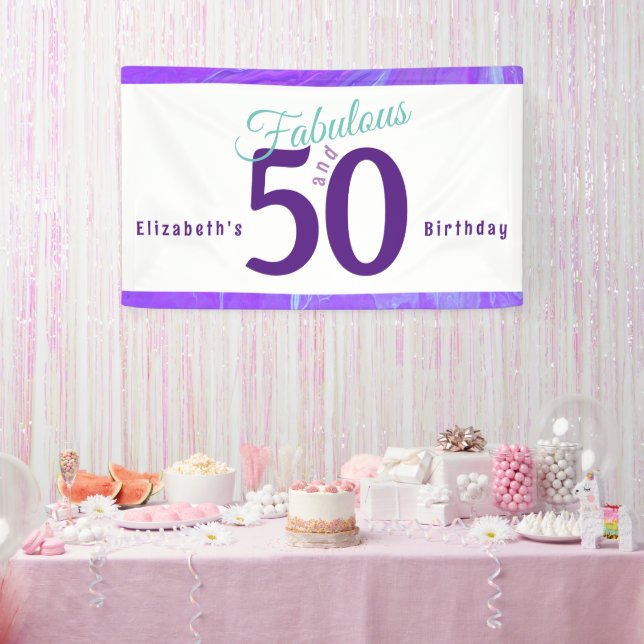 Elegant Abstract Purple Teal 50th Birthday Banner (Party)