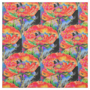 Elegant abstract red floral watercolor black fabric