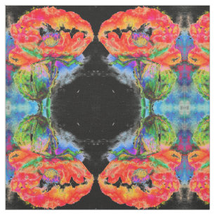 Elegant abstract red floral watercolor black fabric