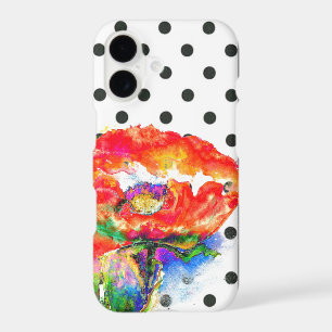 Elegant abstract red floral watercolor polka dot