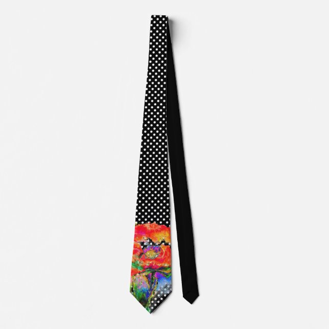Elegant abstract red floral watercolor polka dot tie (Front)