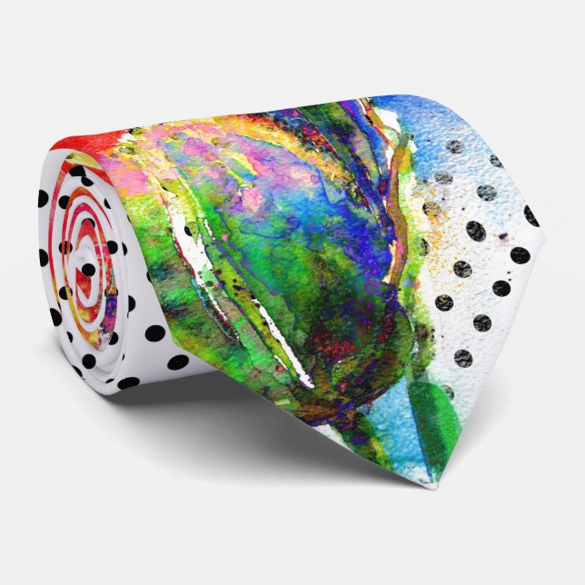 Elegant abstract red floral watercolor polka dot tie (Rolled)