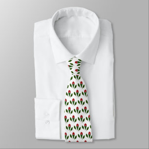 Elegant Abstract Red Roses and Holly Holiday Tie