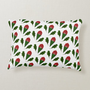 Elegant Abstract Red Roses & Leaves Floral Pattern Decorative Cushion