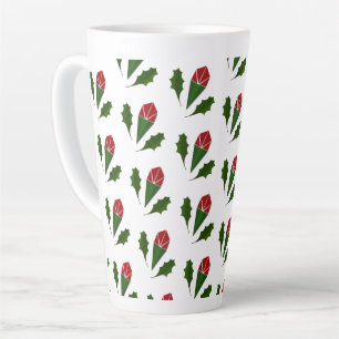 Elegant Abstract Red Roses & Leaves Floral Pattern Latte Mug