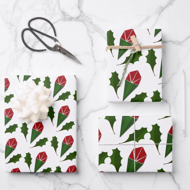Elegant Abstract Red Roses & Leaves Floral Pattern Wrapping Paper Sheet (Front)