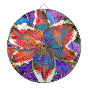 Elegant abstract retro red blue floral watercolor dartboard