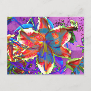 Elegant abstract retro red blue floral watercolor  postcard