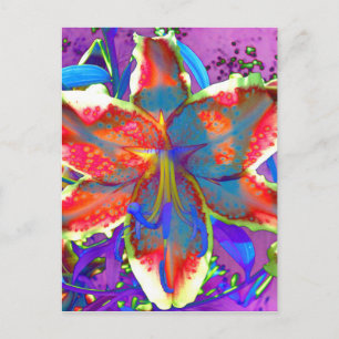 Elegant abstract retro red blue floral watercolor  postcard