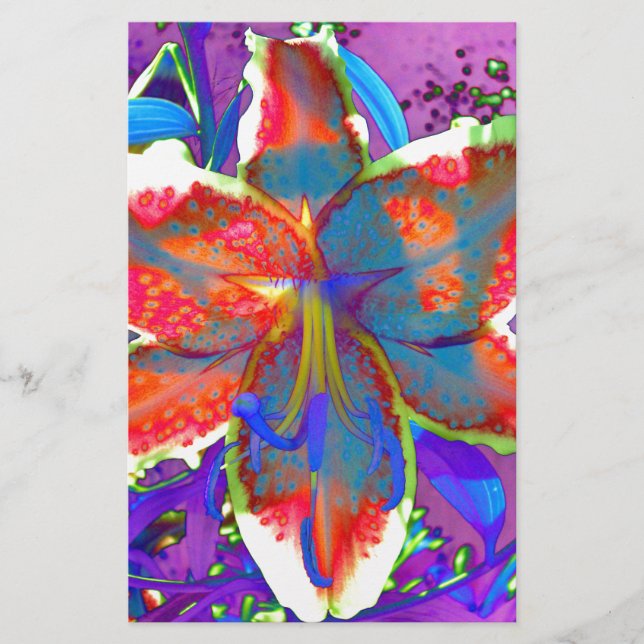 Elegant abstract retro red blue floral watercolor  stationery (Front)