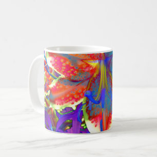 Elegant abstract retro red blue flower coffee mug