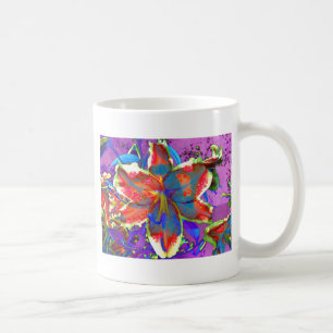 Elegant abstract retro red blue flower coffee mug