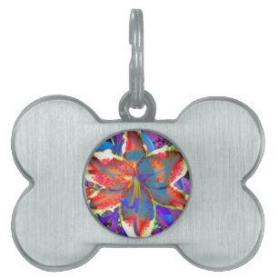 Elegant abstract retro red blue flower pet name tag