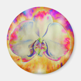 Elegant abstract retro watercolor pink orchid magnet