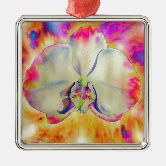 Elegant abstract retro watercolor pink orchid metal tree decoration (Front)