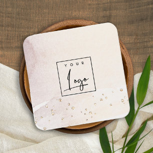 Elegant Abstract Rose Gold Purple Watercolor Logo Square Business Card