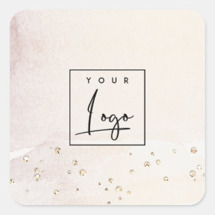 Elegant Abstract Rose Gold Purple Watercolor Logo Square Sticker