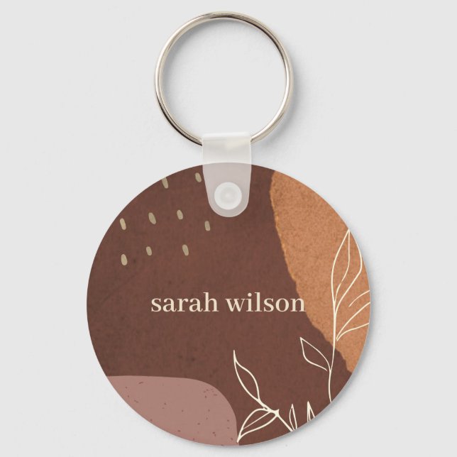 Elegant Abstract Rust Brown Orange Leafy Foliage Key Ring (Front)