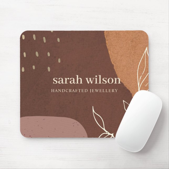 Elegant Abstract Rust Brown Orange Leafy Foliage Mouse Mat (With Mouse)